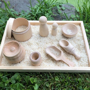 Montessori Toys, Sensory Bin Educational Tools Kit, Homeschool Wood toys, Wooden Scoops Tray, Toddler Sensory Kit Montessori Toy image 2