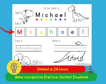 | voor het traceren van kindernamen Leren schrijven | Dinosaurussen Kinderen Naam Praktijk | Leeractiviteit | Afdrukbare | Kleuterschool Homeschool