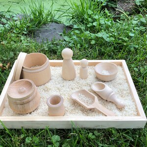 Montessori Toys, Sensory Bin Educational Tools Kit, Homeschool Wood toys, Wooden Scoops Tray, Toddler Sensory Kit Montessori Toy image 3