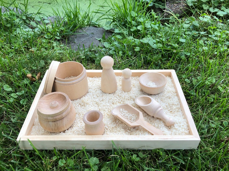 Montessori Toys, Sensory Bin Educational Tools Kit, Homeschool Wood toys, Wooden Scoops Tray, Toddler Sensory Kit Montessori Toy image 3