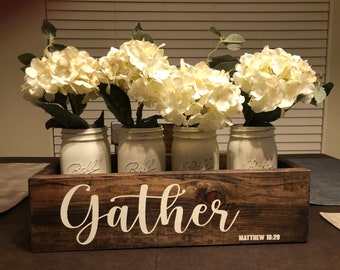 Wood Decoration Box Personalized Mason Jar Holder Custom Name Text Rustic Centerpiece Kitchen Living Room Table Wedding Ornament