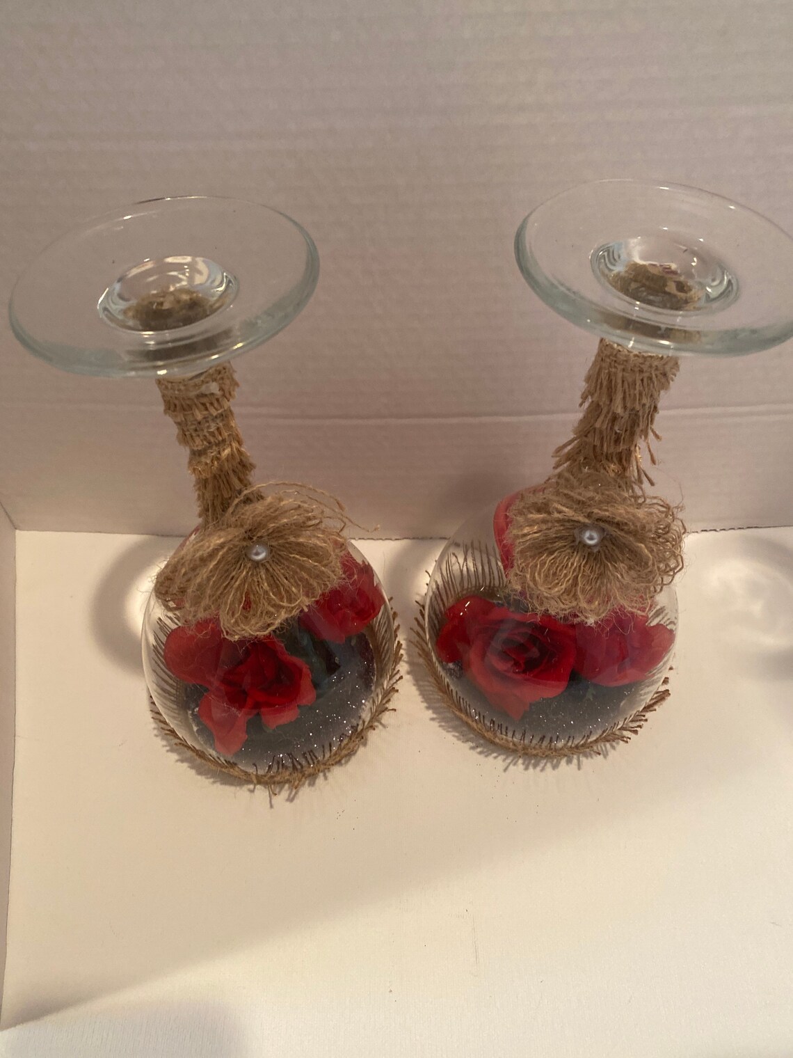 Upside down wine glass with roses Etsy