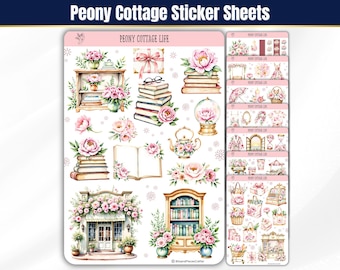 Peony Sticker Sheets, Floral Planner Stickers, Seasonal Watercolor Journal Stickers for Bullet Journal, Junk Journal, Scrapbook and Planner