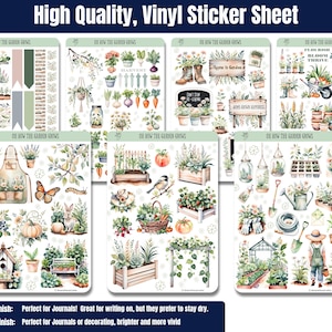 Bring your love of gardening to life with these gardening stickers in soft greens and neutrals! Featuring vegetable gardens, tools, flowers, sprouts, seed trays, trellises, wind chimes, a gnome, and more, plus an embellishment page. Perfect for planners, journals, and scrapbooking. Printed on high-quality matte or glossy vinyl for vibrant, long-lasting colors. A must-have for any garden lover! 🌿✨