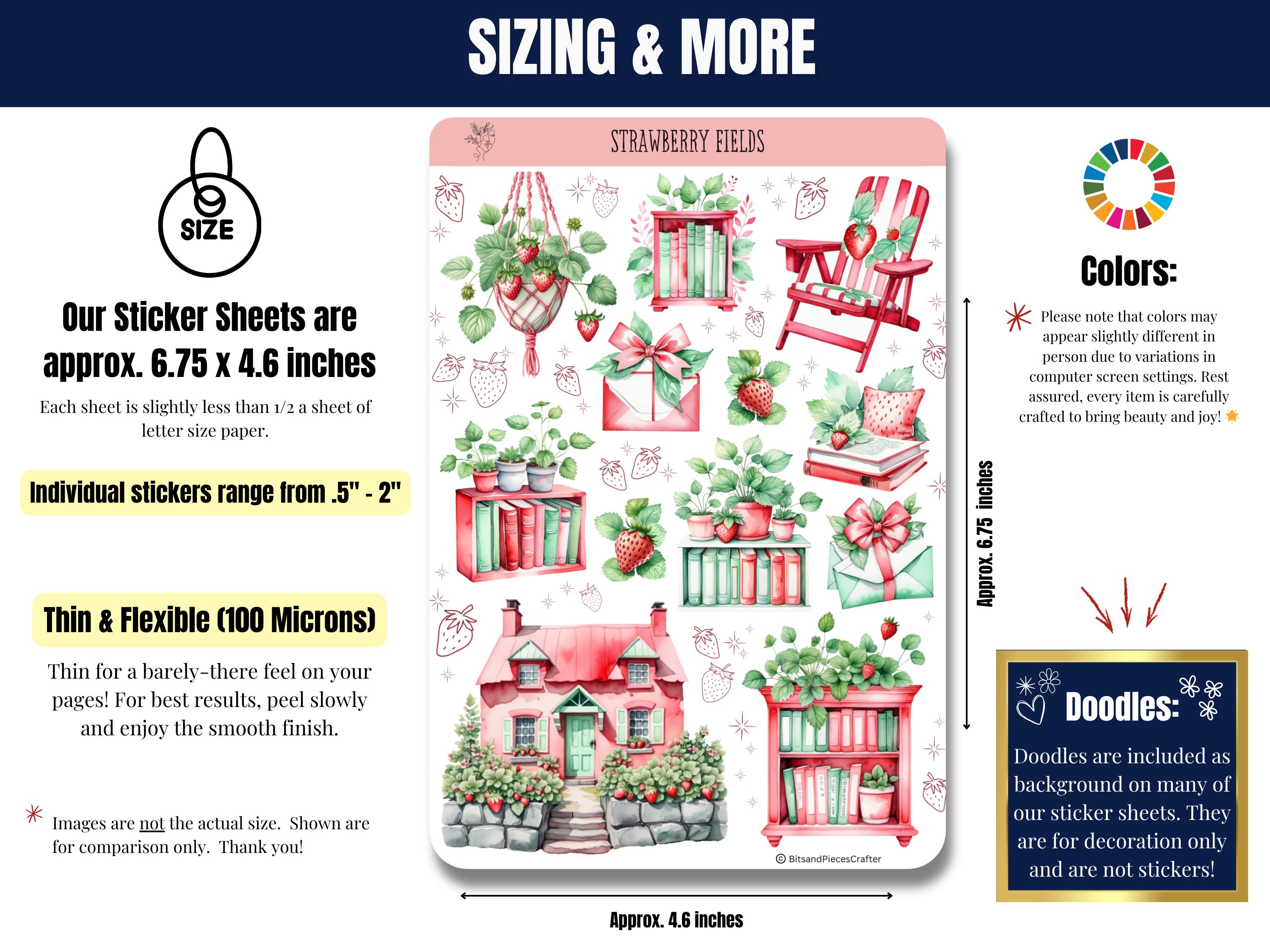 Strawberry Fields Sticker Sheets, Planner Stickers, Bullet Journal ...