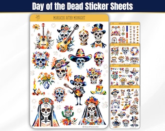 Día de los Muertos Aesthetic Sticker Sheets, Day of the Dead, Vibrant Sugar Skull Planner & Journal Stickers, Planner Stickers for October