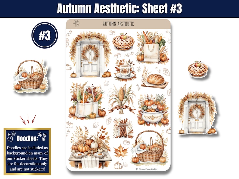 Autumn Pumpkin Sticker Sheet Set, Fall Watercolor Journal Stickers ...