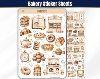 Bakery Sticker Sheets, Beige Aesthetic Stickers, BUJO Stickers, Planner Aesthetic, Baking Stickers, Pastry and Food Stickers, Breakfast