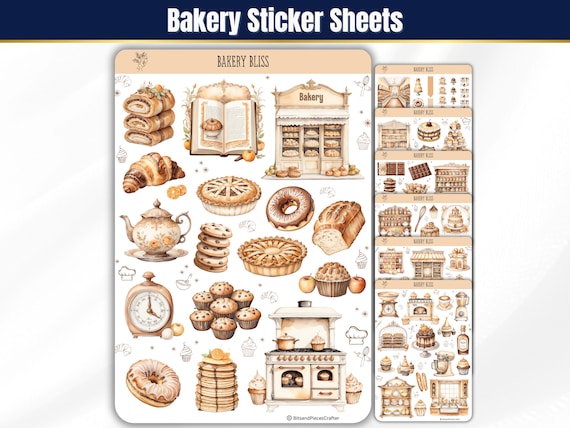 Bakery Sticker Sheets, Foodie Planner Stickers, Watercolor Journal Stickers for Journals, Baking Stickers, Sweet Food Stickers for Scrapbook