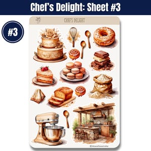 Cooking and Baking Planner Sticker Sheets, Watercolor Kitchen Journal Stickers, BuJo Scrapbook Stickers, Cottagecore Chef Aesthetic Stickers 画像 4