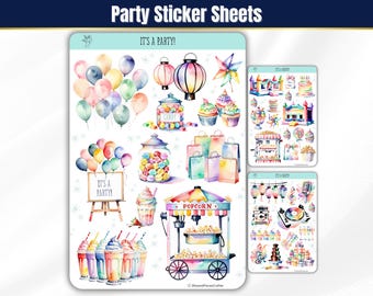 Birthday Party Sticker Sheet Set, Celebration Journal Stickers, Party Planner Stickers, Colorful Fun Festive Scrapbook Aesthetic Sticker Set