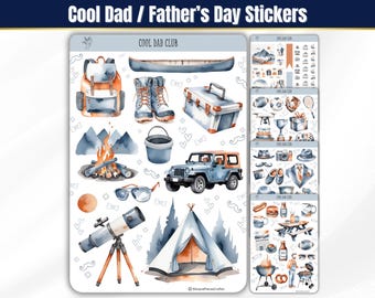 Fathers Day Sticker Sheet Set, Watercolor Cool Dad Journal Stickers, BuJo Planner Stickers, New Dad Aesthetic Sticker, June Planner Stickers