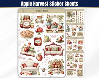 Apple Harvest Sticker Sheets, Cozy Autumn Planner Stickers, Fall Seasonal Stickers, Autumn Watercolor Journal Stickers and Scrapbook Sticker