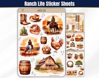 Ranch Life Sticker Sheets: Western Life for Planner, Journal, and scrapbooking, Ranching stickers in neural aesthetic colors for planners