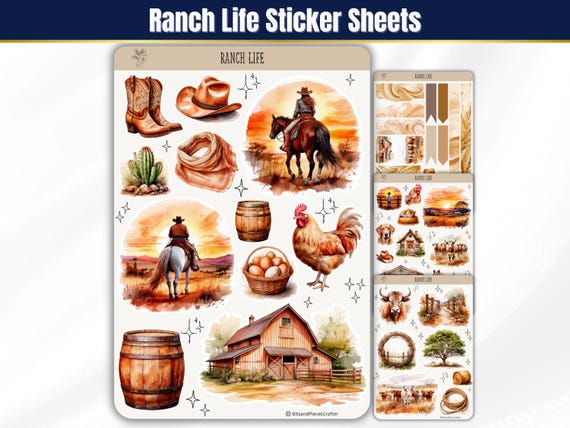 Ranch Life Sticker Sheets: Western Life for Planner, Journal, and scrapbooking, Ranching stickers in neural aesthetic colors for planners