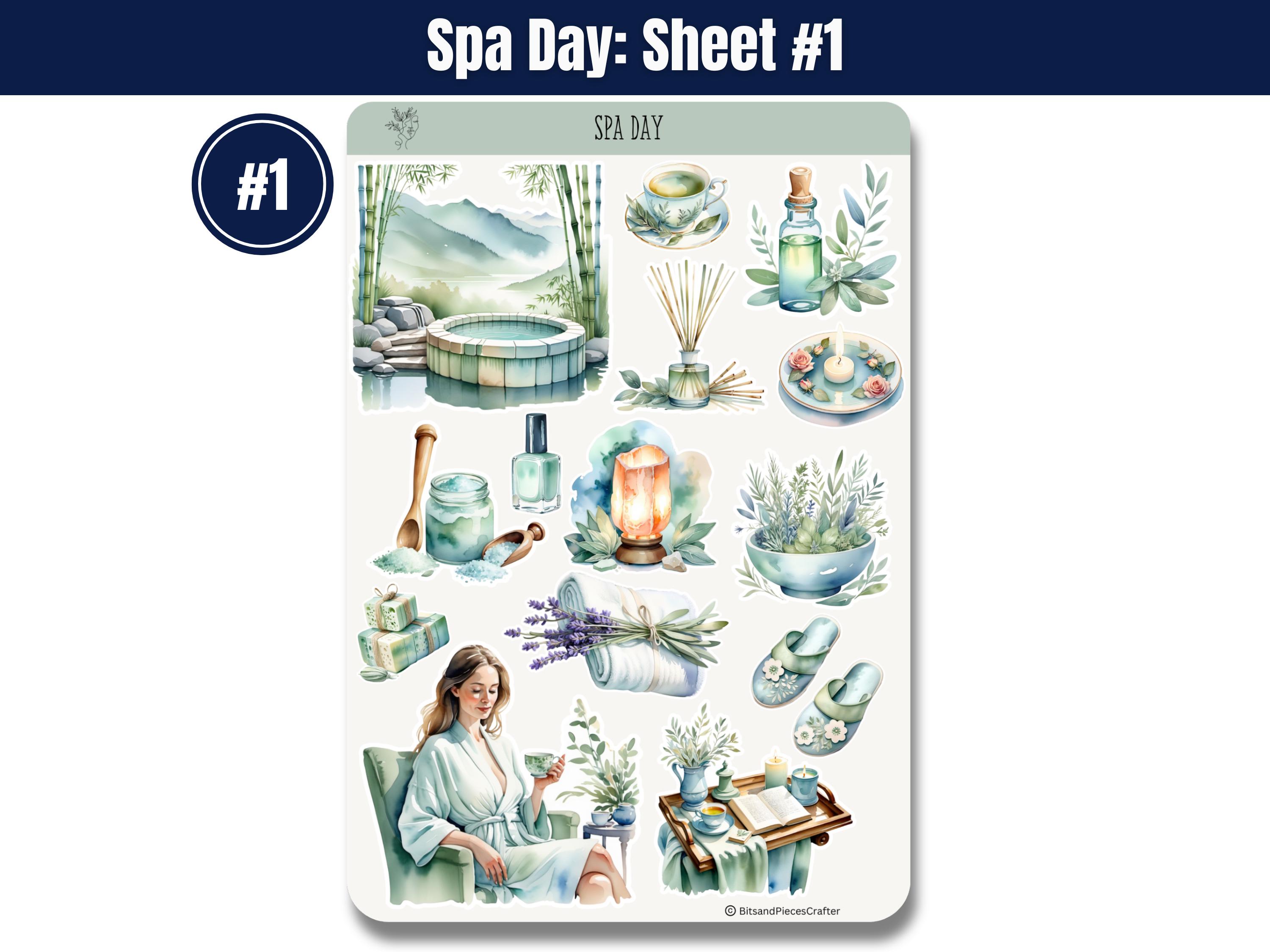 Spa Self Care Sticker Sheet Set, Yoga Watercolor Journal Stickers, Bujo ...