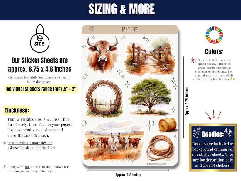 🐂🏇 Capture the essence of ranch life with these sticker sheets! Featuring cattle, horses, barns, hay bales, chickens, and more in warm browns & creams. Perfect for planners, journals, & scrapbooking! 🌾🐔✨ #WesternStickers #RanchLife