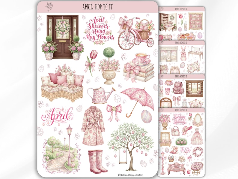 Digital Spring Sticker Sheets Easter Spring Sticker Sheet Set, Pink Watercolor Journal Stickers, Bujo ...