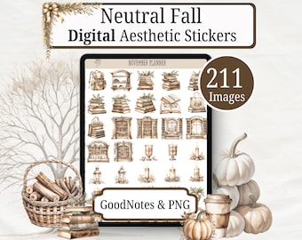 November Planner Digital Sticker Book, 211 Digital Stickers for GoodNotes, Notability, PNG, Digital Sticker Download, Neutral Fall Aesthetic