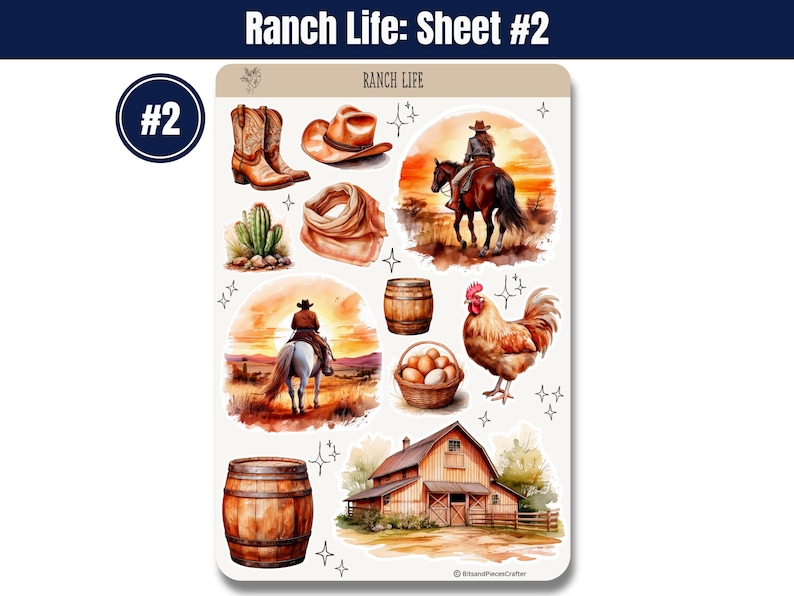 🐂🏇 Capture the essence of ranch life with these sticker sheets! Featuring cattle, horses, barns, hay bales, chickens, and more in warm browns & creams. Perfect for planners, journals, & scrapbooking! 🌾🐔✨ #WesternStickers #RanchLife