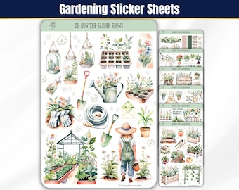 Garden Planner Sticker Sheets, Watercolor Botanical Journal Stickers, BuJo Planner Stickers, Cottagecore Aesthetic, Garden Seasonal Stickers