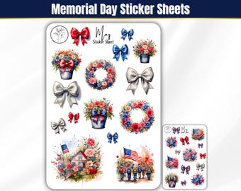 Patriotic Celebration Sticker Sheets, Red White Blue Journal Stickers, 4th of July Planner Stickers, Memorial Day Summer Aesthetic Stickers