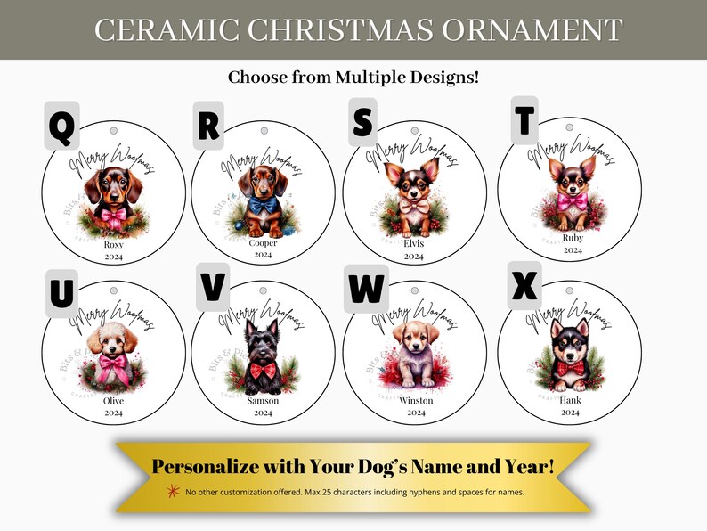 Personalized Dog Christmas Ornament Custom Ceramic Keepsake W/ Dog's