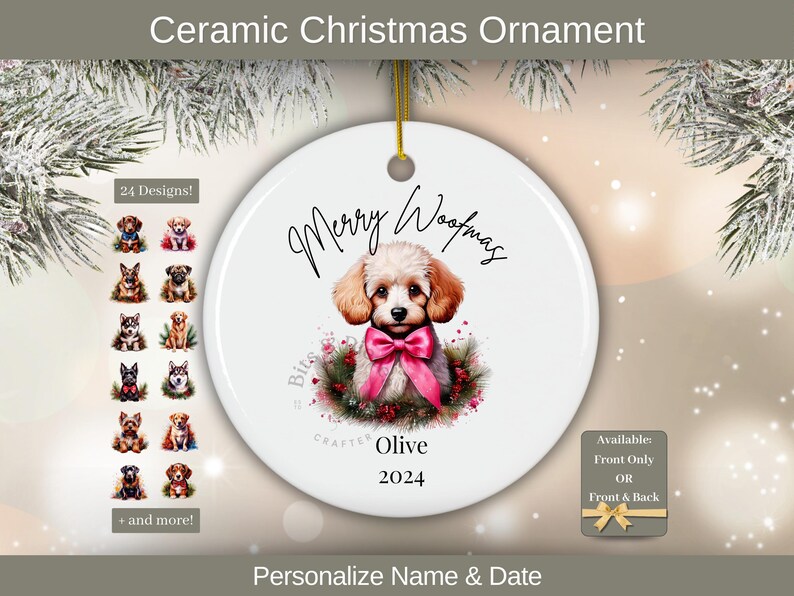 Personalized Dog Christmas Ornament Custom Ceramic Keepsake W/ Dog's