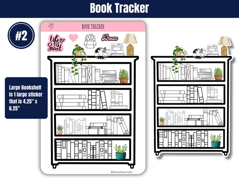 Track your reading journey with our book tracker stickers. Includes single book covers and bookshelf style stickers to write book titles on spines. Perfect for journals and planners. Matte finish for easy writing. A must have for book lovers!
