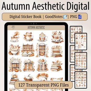 Autumn Aesthetic Digital Sticker Book with 127 professionally edited watercolor-style digital stickers. Includes a pre-cropped GoodNotes file and transparent PNGs for Notability, Penly, Samsung Notes, Xodo, and more. Instant digital download only—no physical product will be shipped.