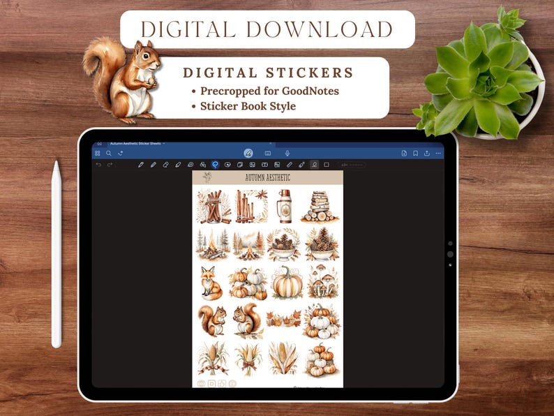Autumn Aesthetic Digital Sticker Book with 127 professionally edited watercolor-style digital stickers. Includes a pre-cropped GoodNotes file and transparent PNGs for Notability, Penly, Samsung Notes, Xodo, and more. Instant digital download only—no physical product will be shipped.