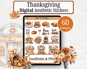 Thanksgiving Digital Sticker Book, 60 Digital Stickers for GoodNotes, Notability & More, Thanksgiving Digital Stickers Download, Transparent