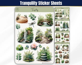 Tranquility Planner Sticker Sheets: Calming Nature, Yoga, and Cozy Cabin Aesthetic for Planners, Journals, Scrapbooks, Watercolor Inspired