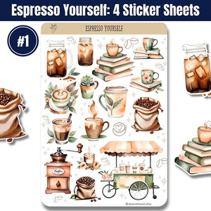 Indulge in the ultimate coffee experience with this beautifully designed Coffee Lover’s Sticker Pack! Whether you're a coffee enthusiast, planner addict, or journaling lover, this 4-sheet sticker set brings the warm and cozy vibes of your favorite café right to your creative space. Featuring coffee cups, café scenes, baked goods, and cozy coffee moments, these high-quality stickers are perfect for decorating planners, scrapbooks, bullet journals, and more!