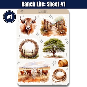 🐂🏇 Capture the essence of ranch life with these sticker sheets! Featuring cattle, horses, barns, hay bales, chickens, and more in warm browns & creams. Perfect for planners, journals, & scrapbooking! 🌾🐔✨ #WesternStickers #RanchLife