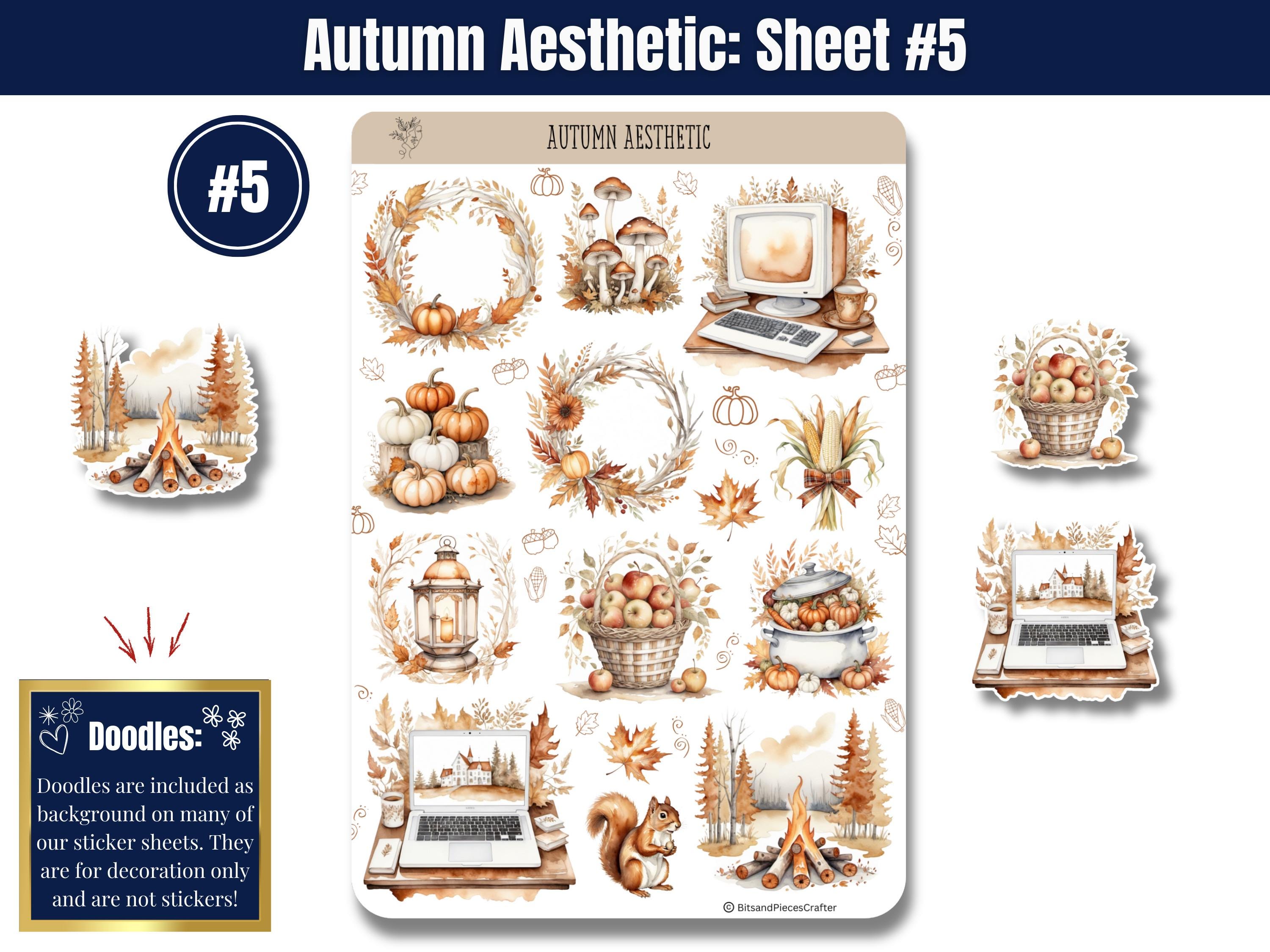 Autumn Pumpkin Sticker Sheet Set, Fall Watercolor Journal Stickers ...