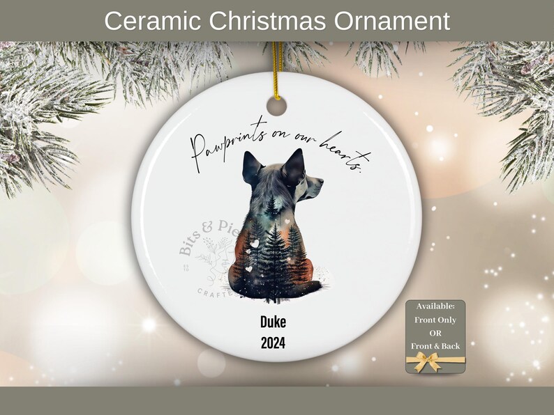 Personalized Ceramic Dog Memorial Ornament for Christmas Tree, Dog