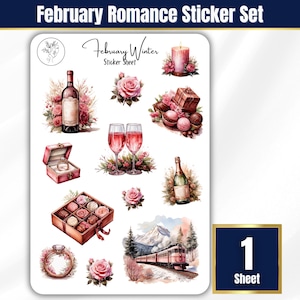 Romance Sticker Sheet, Journaling Stickers, Wine and Chocolate Stickers, Junk journal Sticker Sheet, 2025 Pink BUJO, Planner, Scrapbook set