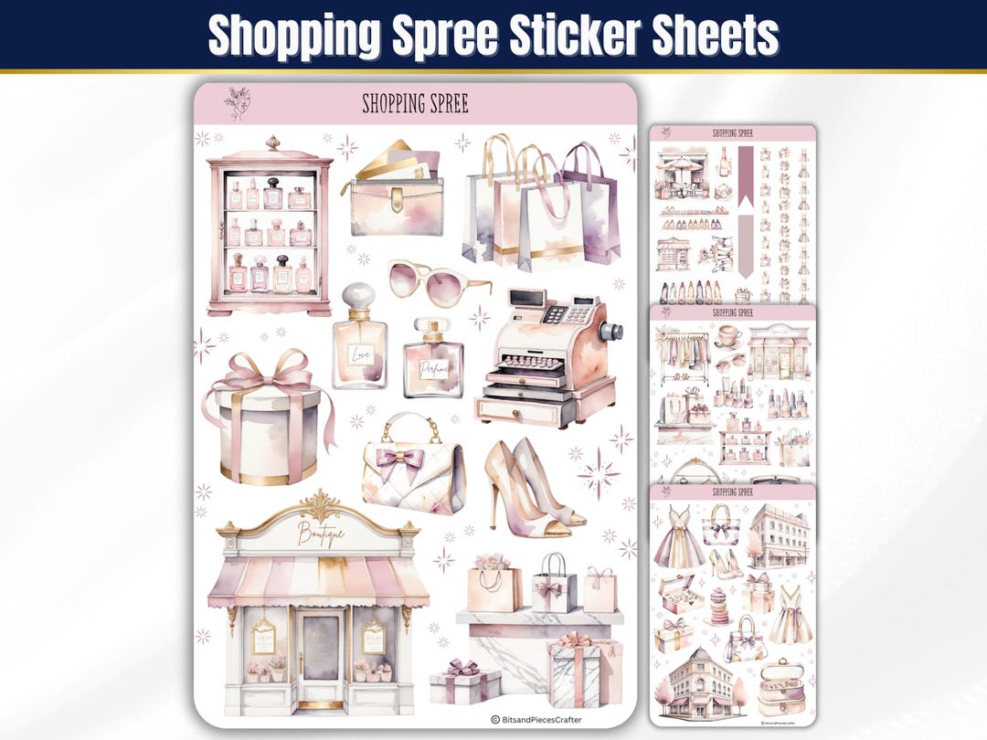 Shopping Spree Sticker Sheets, 2025 Spring Planner Stickers, Shopping ...