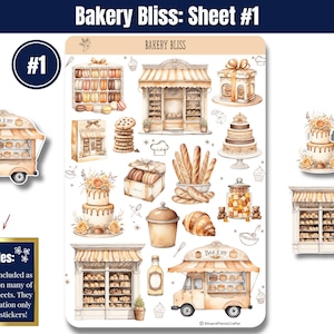 Step into the warm, buttery aroma of your favorite neighborhood bakery with “Bakery Bliss” — Sticker Sheets filled with pastries, kitchen tools, and all the sweet details that make baking so magical. Designed in soft tans, creamy whites, and gentle browns, this set brings the charm of a cozy bakery straight to your planner, journal, or craft project.
