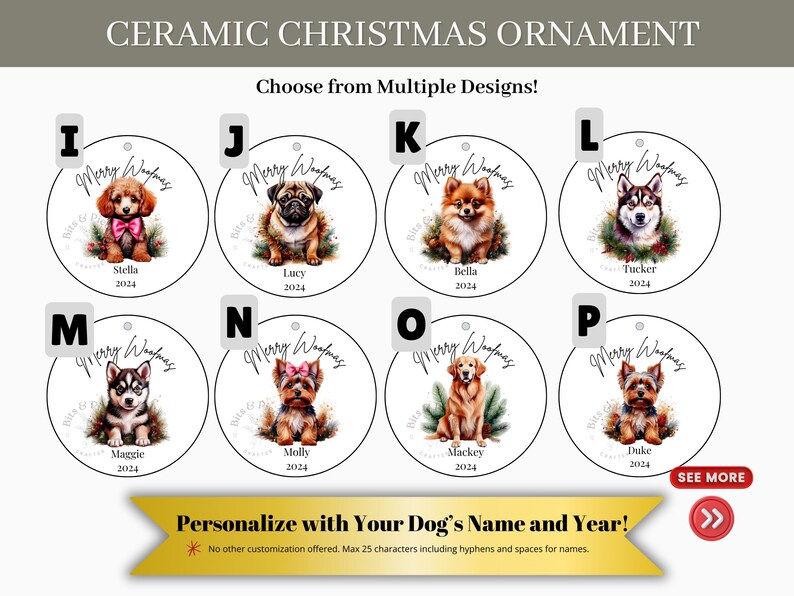 Personalized Dog Christmas Ornament Custom Ceramic Keepsake W/ Dog's