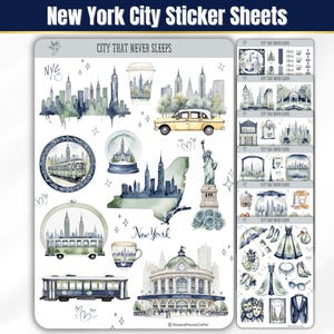 New York City Sticker Sheet Set, Blue Aesthetic Stickers, BUJO Stickers, Planner Aesthetic, Vacation Travel Stickers, City That Never Sleeps