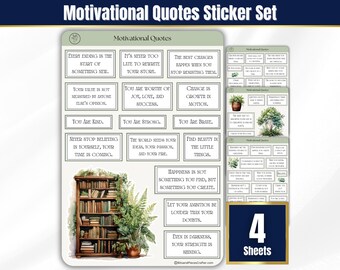 Motivational Quotes Sticker Sheet Set, Junk Journal Stickers, BuJo Planner Stickers, Positive Affirmation Aesthetic Sticker Set, planner