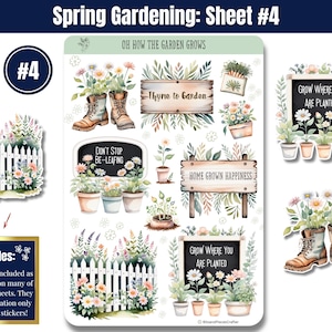 Bring your love of gardening to life with these gardening stickers in soft greens and neutrals! Featuring vegetable gardens, tools, flowers, sprouts, seed trays, trellises, wind chimes, a gnome, and more, plus an embellishment page. Perfect for planners, journals, and scrapbooking. Printed on high-quality matte or glossy vinyl for vibrant, long-lasting colors. A must-have for any garden lover! 🌿✨