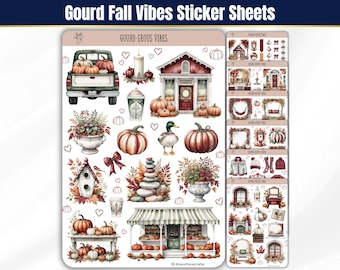Fall Pumpkin Gourd Sticker Sheet Set, Watercolor Autumn Journal Stickers, BuJo Planner Stickers, Cottagecore Seasonal Aesthetic, Pumpkins