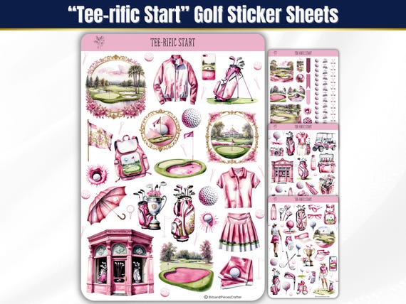Golf Sticker Sheets, Planner and Journal Stickers, BUJO Stickers, Pink Golf Aesthetic Scrapbook Stickers, Golf Course Stickers, Women's Golf
