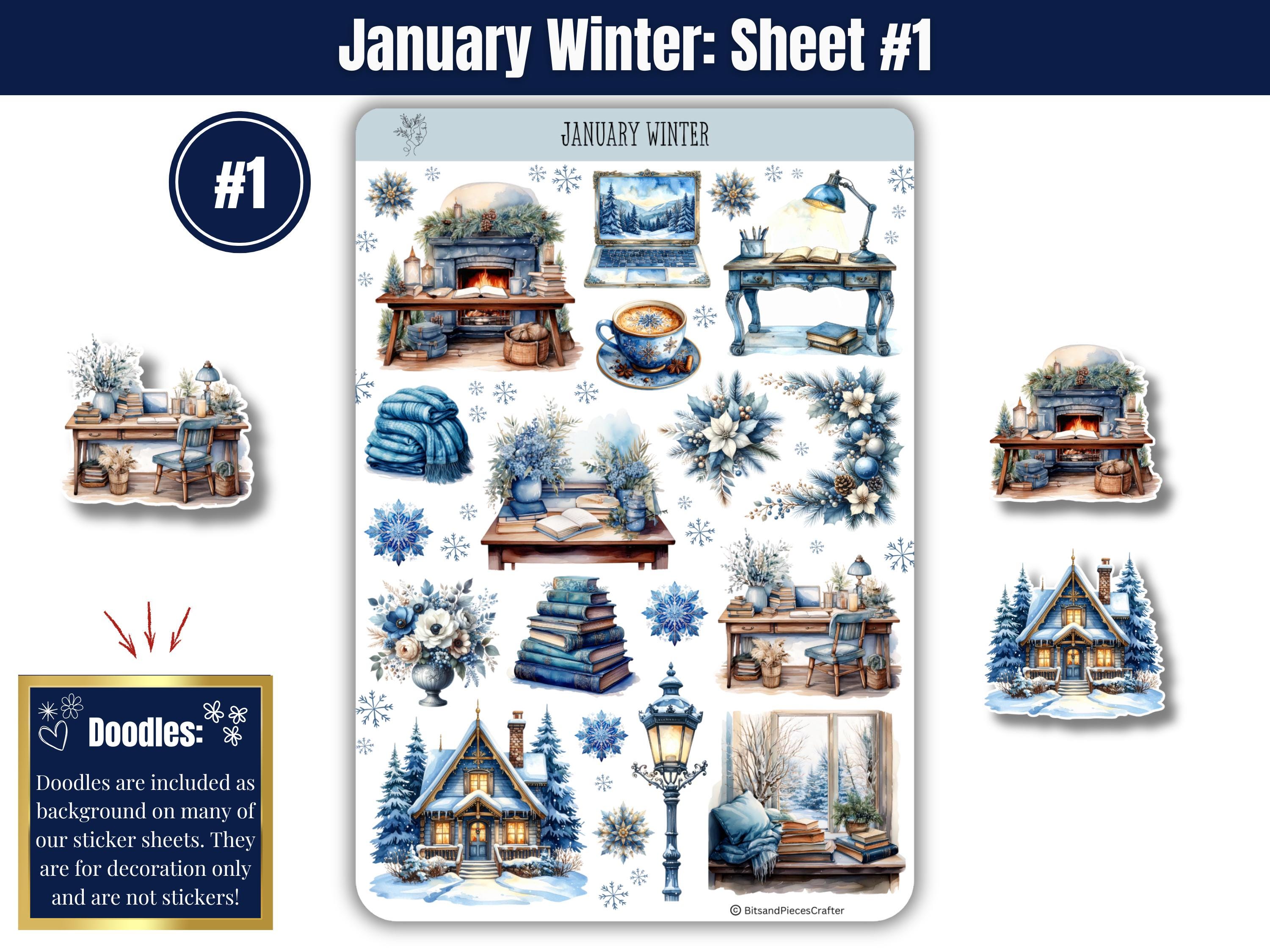 January Sticker Sheets for Planner, Winter Blue Seasonal Aesthetic ...