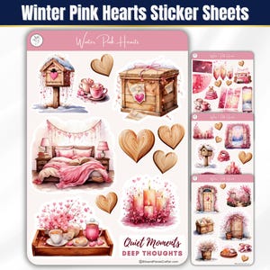 Cozy Winter Sticker Set Pink & Cream Aesthetic, Planner Journal and scrapbook Stickers, BUJO Pink Aesthetic Planner Stickers, Valentine Love