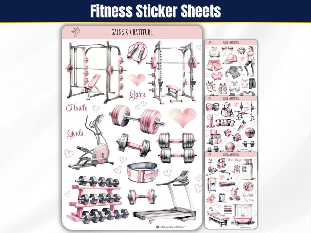 Fitness Sticker Sheets, Workout Planner Stickers, Gym Stickers, Watercolor Journal Stickers ...