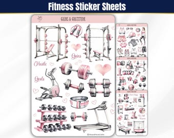 Fitness Sticker Sheets, Workout Planner Stickers, Gym Stickers, Watercolor Journal Stickers, Wellness Aesthetic Stickers for Junk Journals